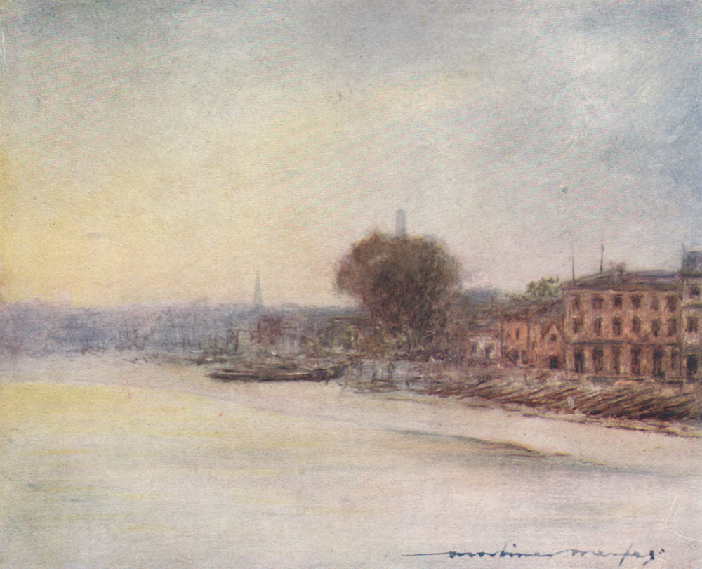 'Beyond Hammersmith Bridge' by Mortimer Menpes. London 1906 old antique print